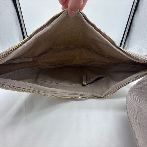 July Everyday Crescent Crossbody Bag in Taupe Beige 100% Cotton Minimalist Style - Picture 7 of 16